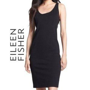 EILEEN FISHER Black LEATHER Trim Tank MIDI DRESS